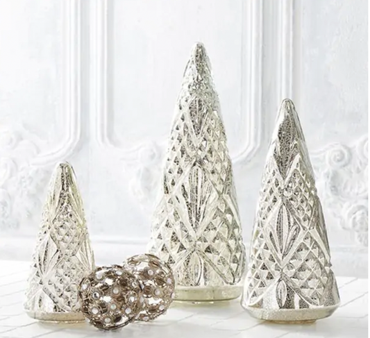 Embossed Silver Mercury LED Trees w/ Timers
