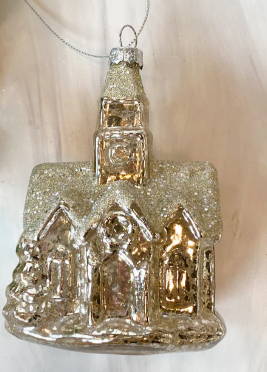 Silver Mercury Glass Church Ornament