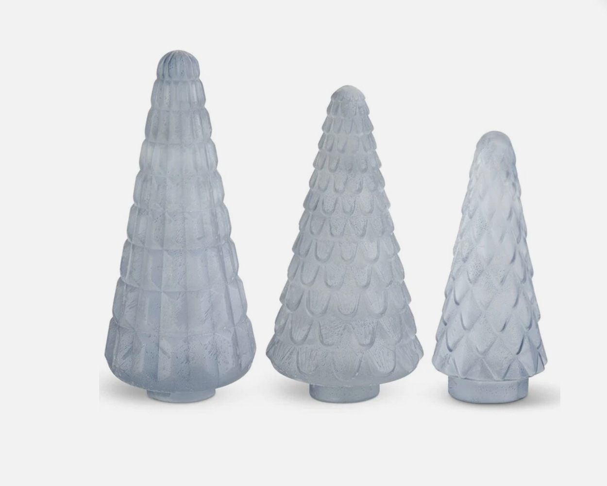 Embossed Frosted Light Blue Glass Trees
