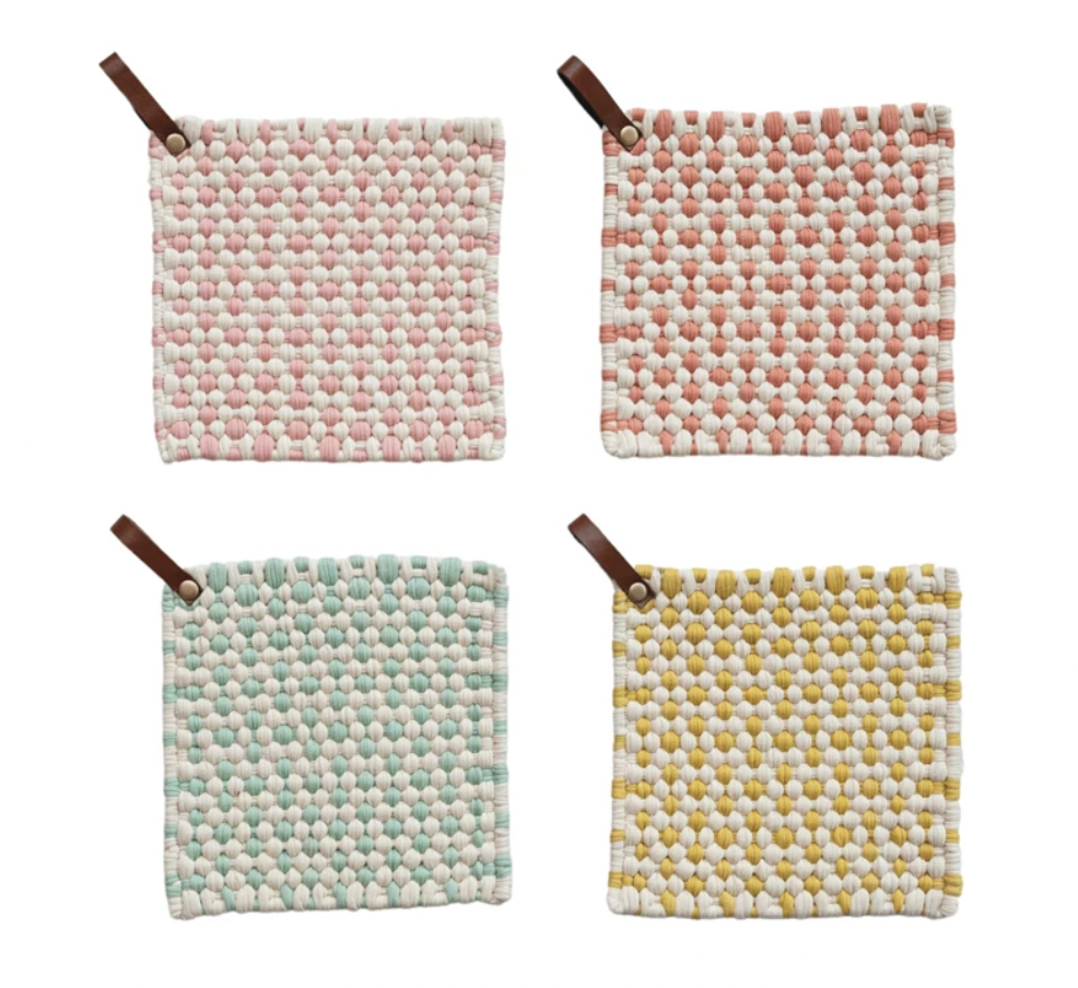 Crochet Pot Holder w/ Leather Loop