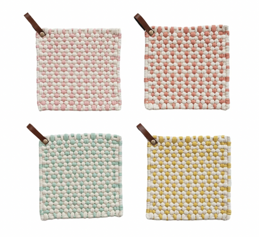 Crochet Pot Holder w/ Leather Loop