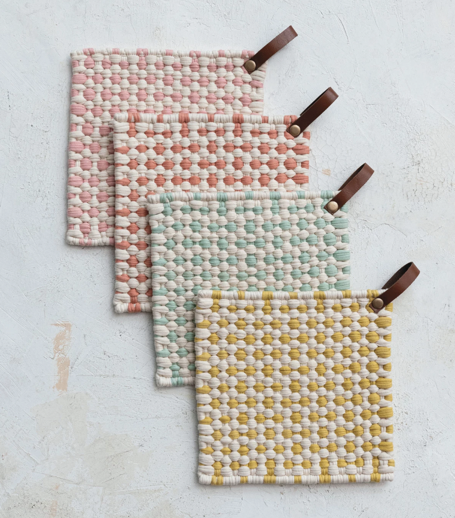 Crochet Pot Holder w/ Leather Loop