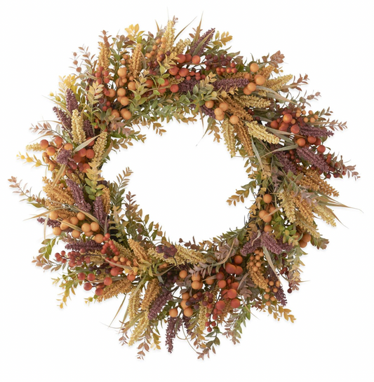 30" Burgundy Cream Seed Berry Fall Foliage Wreath