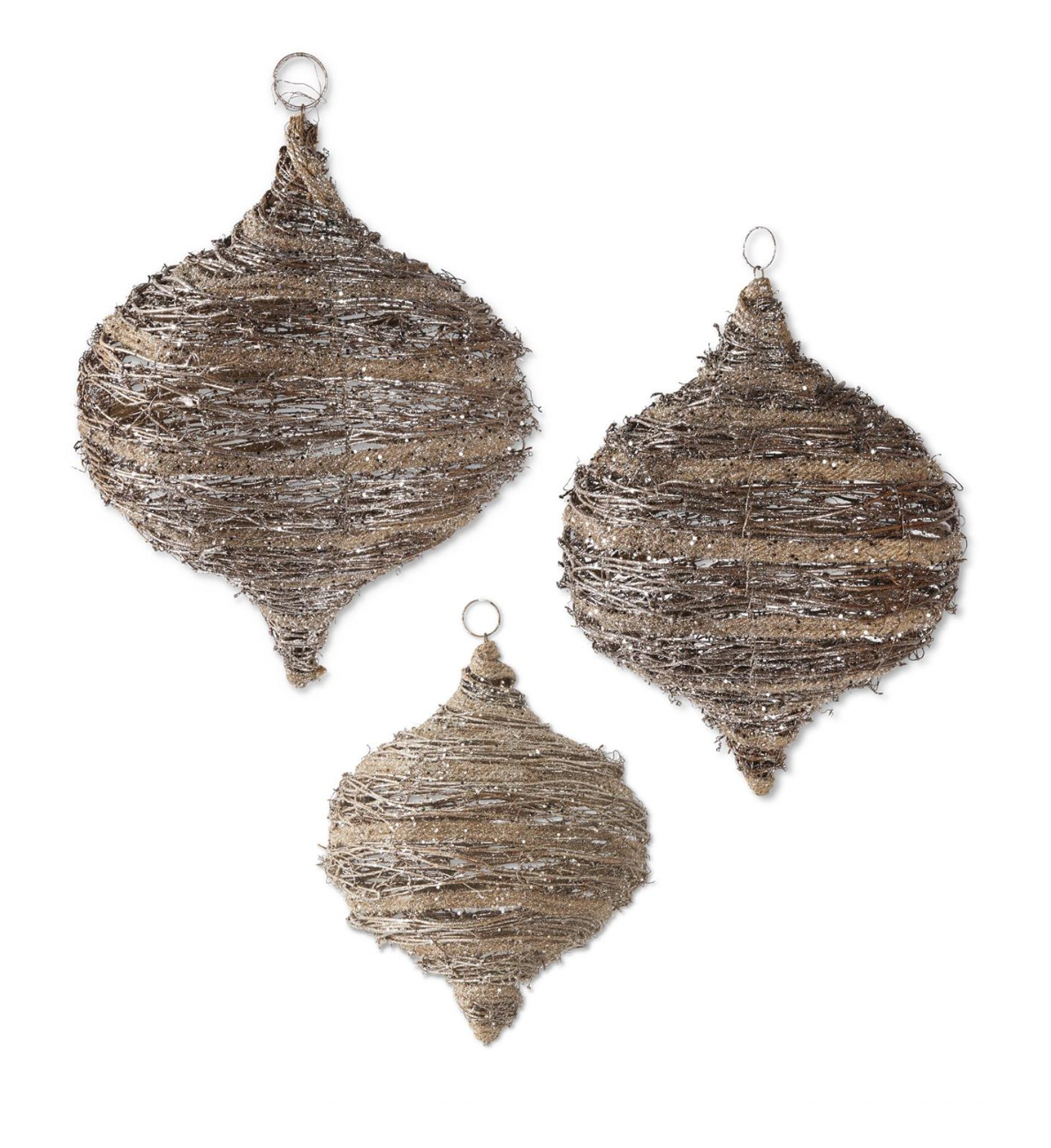 Glittered Rattan & Sisal Onion Ornaments
