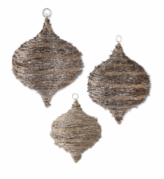 Glittered Rattan & Sisal Onion Ornaments