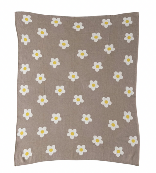 Cotton Knit Baby Blanket- Flowers
