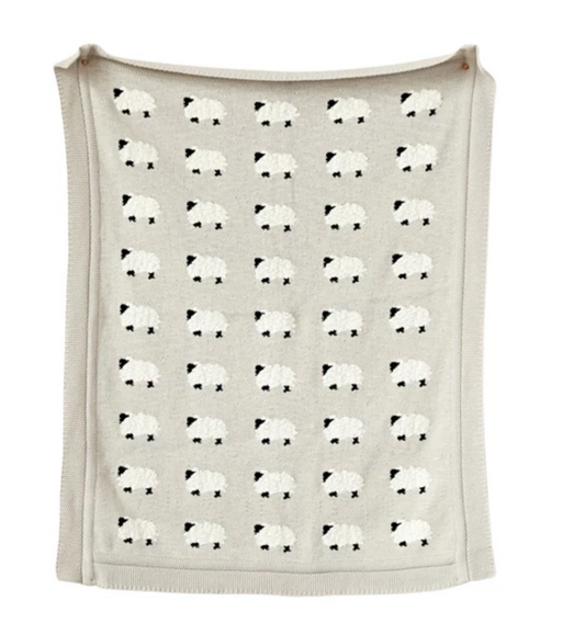Cotton Knit Baby Blanket- Sheep