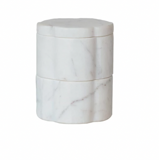 Marble Scallop Stackable Pinch Pots w/ Lids