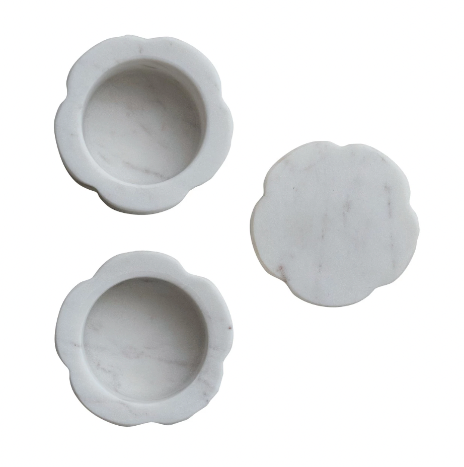 Marble Scallop Stackable Pinch Pots w/ Lids