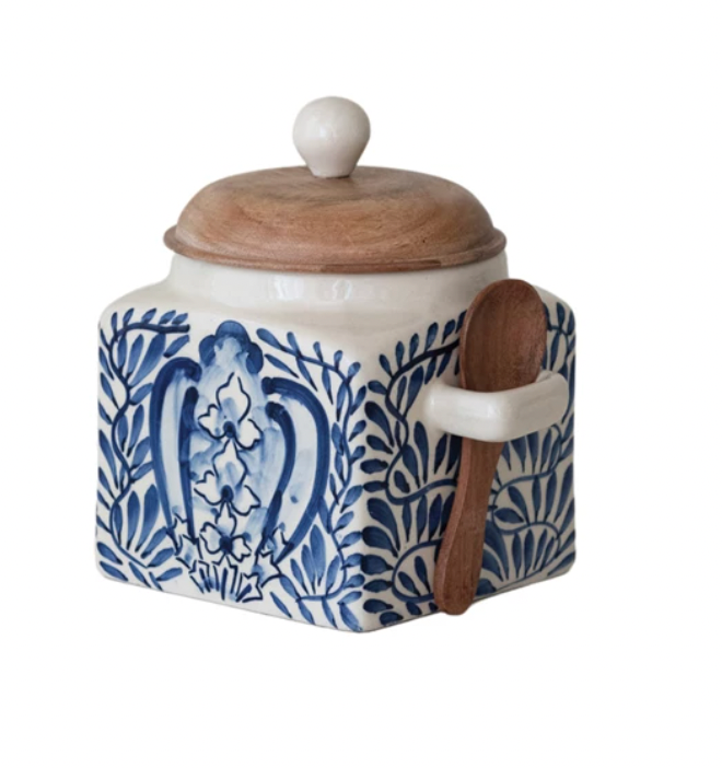 Stoneware Canister w/ Lid & Spoon