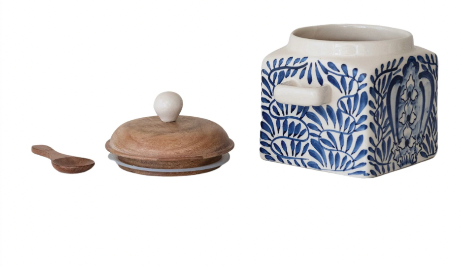 Stoneware Canister w/ Lid & Spoon