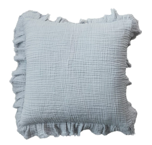 Ruffled Edge Blue Pillow 20"