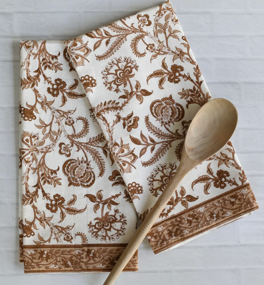 Block Printed Kitchen Towels- Lilibet Mocha