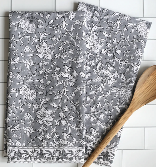 Block Printed Kitchen Towel- Pacho Slate
