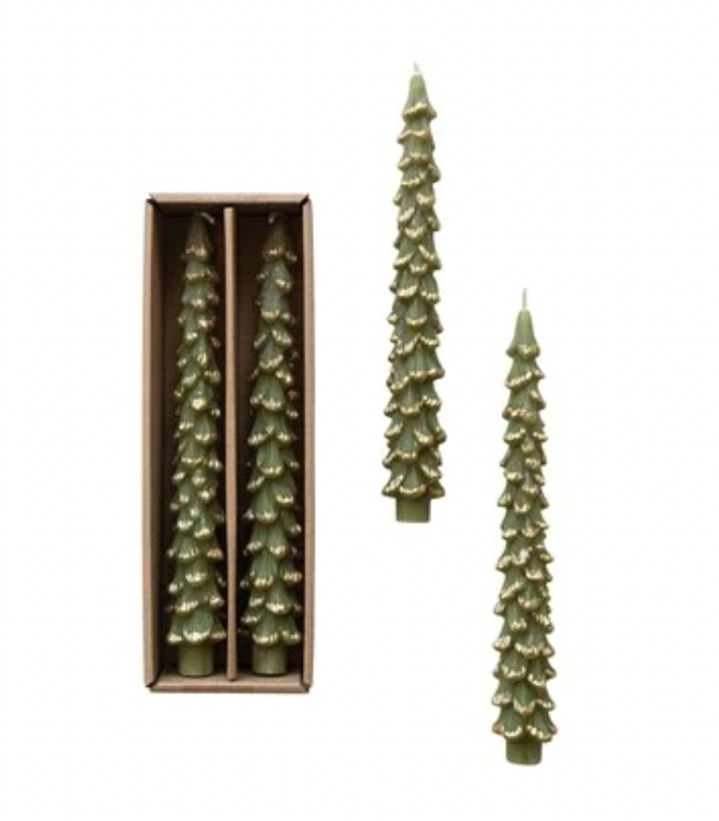 Tree Shaped Taper Candles w/ Gold Tips- Unscented