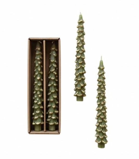Tree Shaped Taper Candles w/ Gold Tips- Unscented