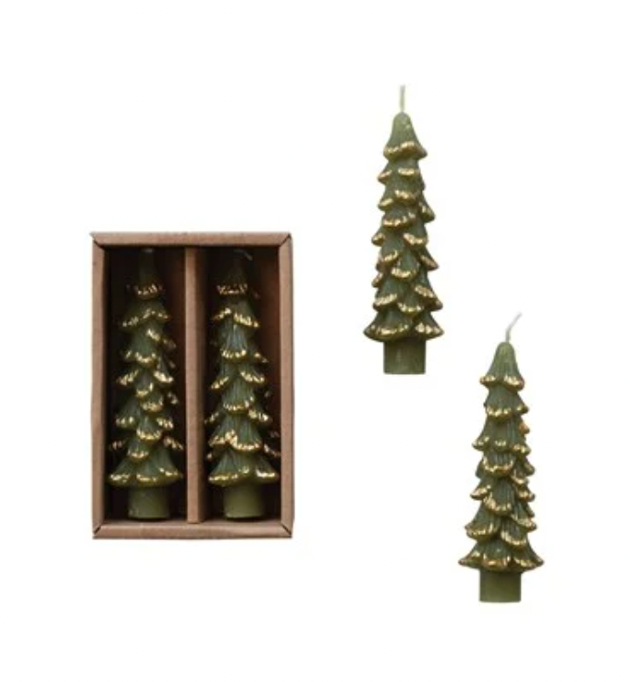 Mini Tree Shaped Taper Candles w/ Gold Tips