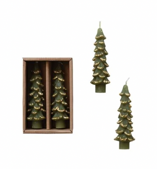 Mini Tree Shaped Taper Candles w/ Gold Tips