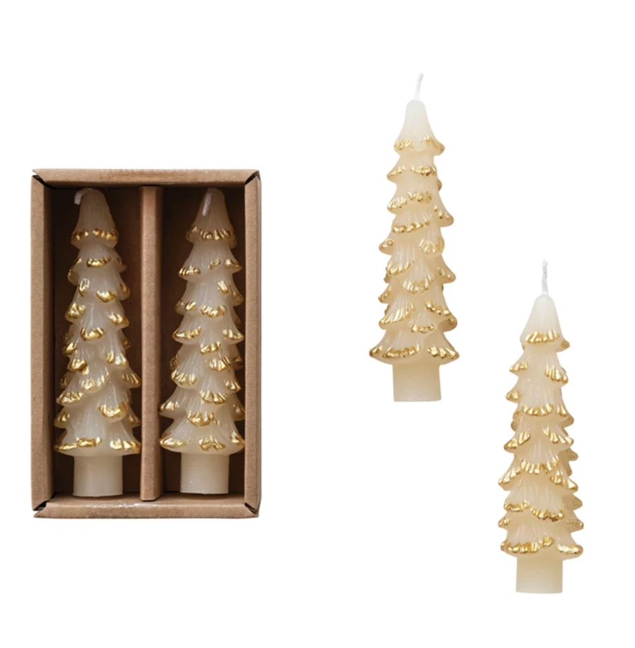Mini Tree Shaped Taper Candles w/ Gold Tips