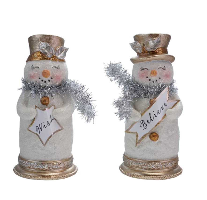 Resin Snowman with Glitter Tinsel Scarf & Sign