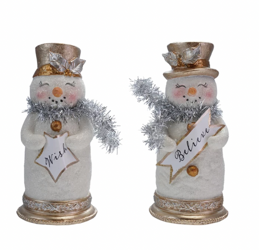 Resin Snowman with Glitter Tinsel Scarf & Sign