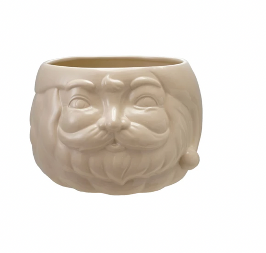 Stoneware Santa Head Shaped Bottle Cooler- Whtie