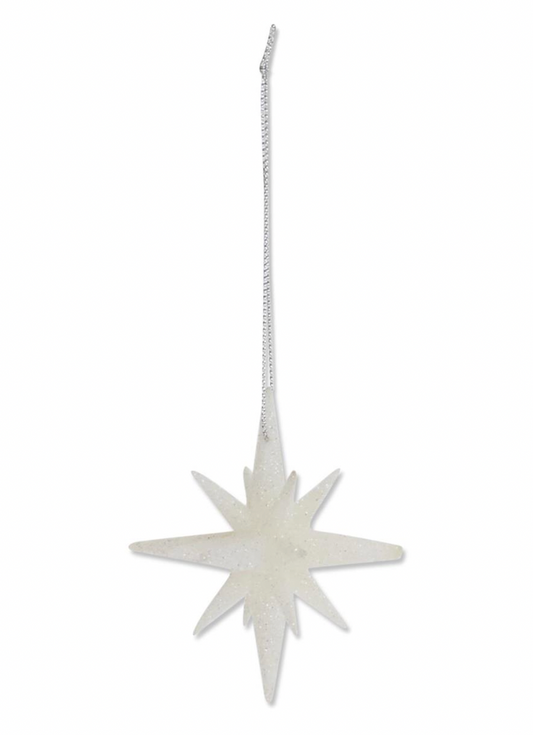 White Glitter 9 Point Star 2.5" Ornament