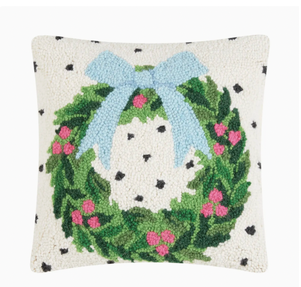 Spotted Holiday Wreath Hook Pillow