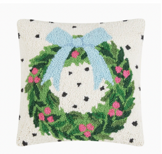 Spotted Holiday Wreath Hook Pillow