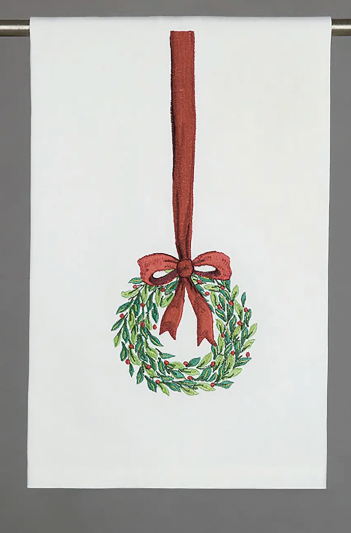 Christmas Wreath Bow Kitchen Towel