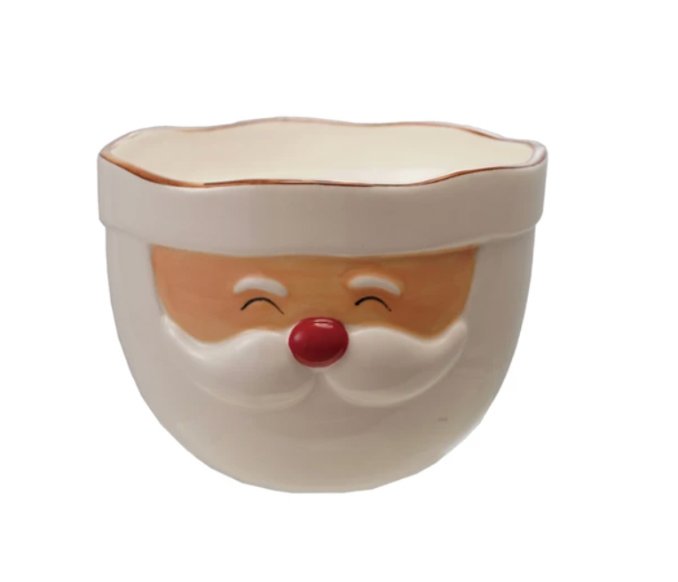 Stoneware Santa Head Shaped Mixing Bowl with Red Rim