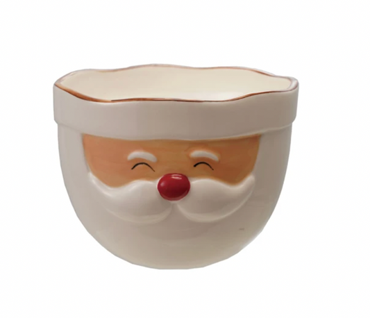 Stoneware Santa Head Shaped Mixing Bowl with Red Rim