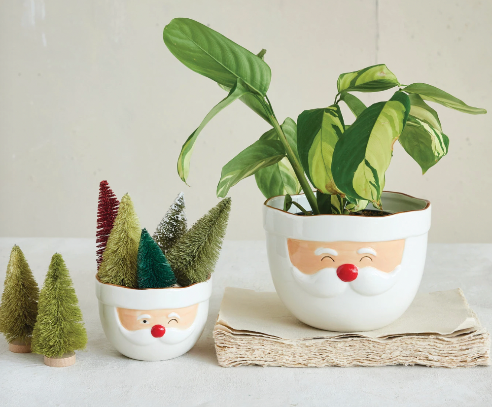 Stoneware Santa Head Shaped Mixing Bowl with Red Rim