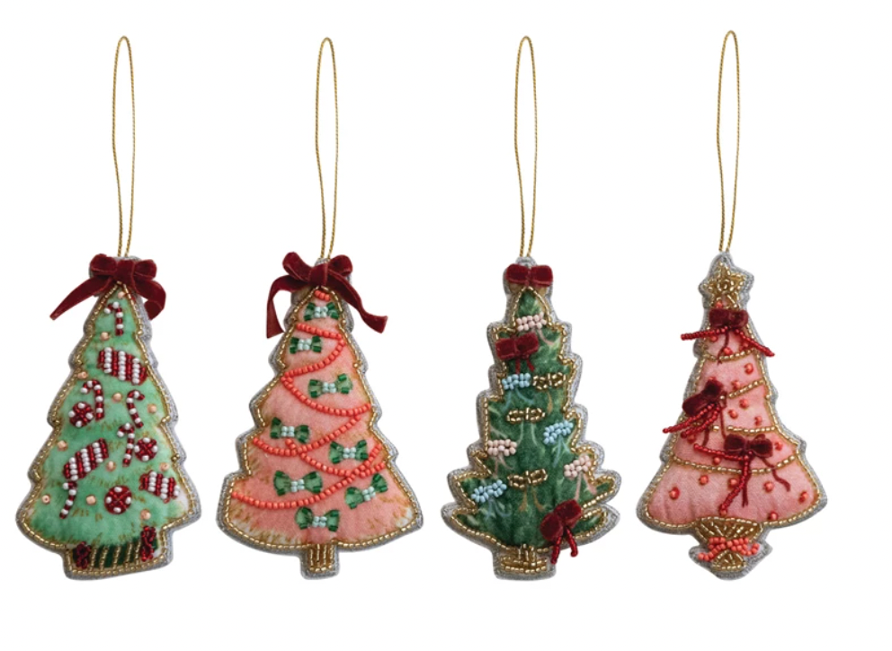 Handmade Beaded Fabric Christmas Tree Ornament