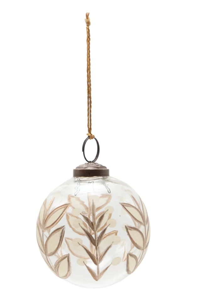 Hand-Painted Etched Glass Ball Ornament