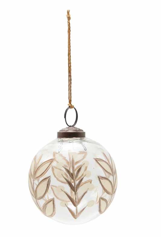 Hand-Painted Etched Glass Ball Ornament
