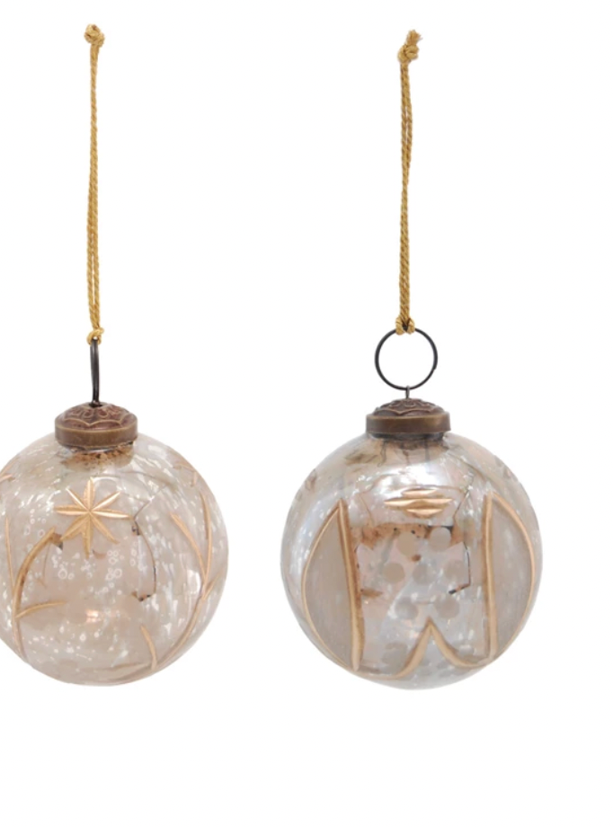 Etched Mercury Glass Ball Ornament with Design