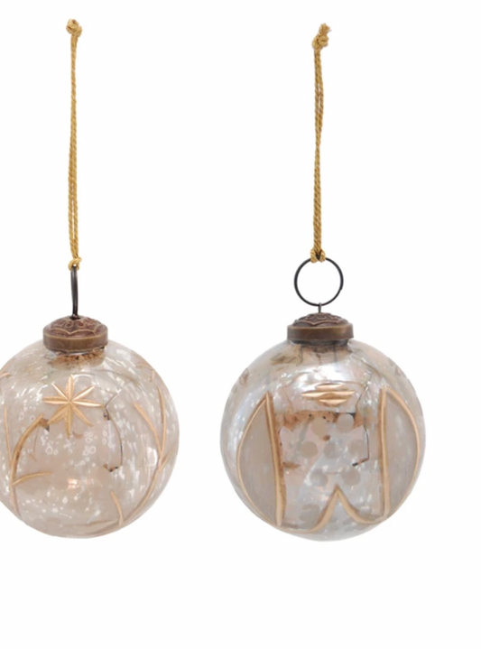 Etched Mercury Glass Ball Ornament with Design