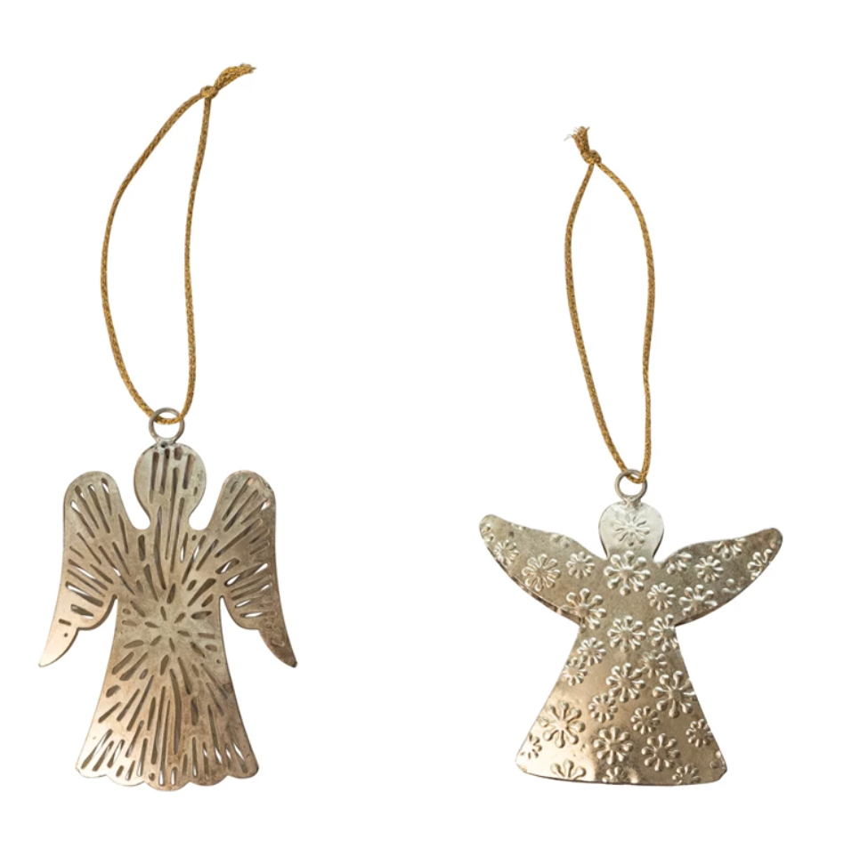 Metal Angel Ornament with Embossed Flowers/Cut-Outs