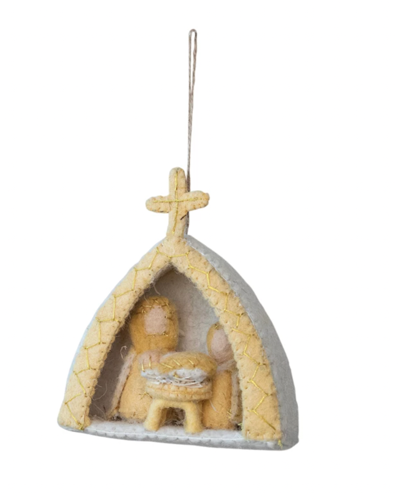 Handmade Wool Felt Holy Family Ornament with Embroidery