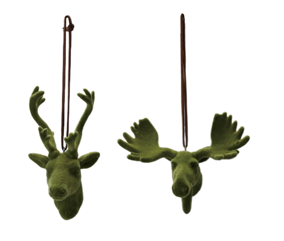 Flocked Resin Green Deer/Moose Ornament