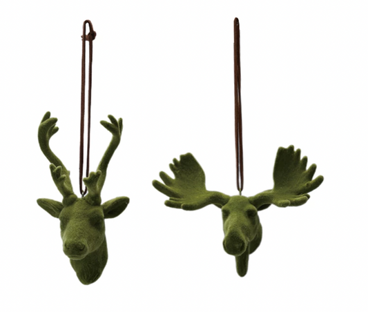Flocked Resin Green Deer/Moose Ornament