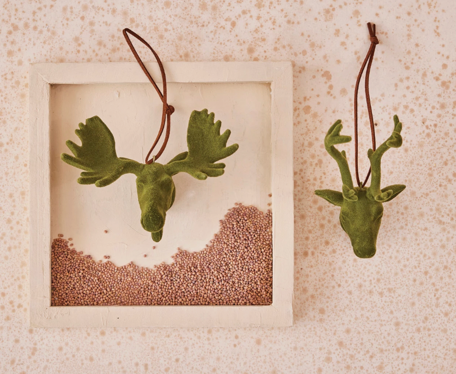 Flocked Resin Green Deer/Moose Ornament