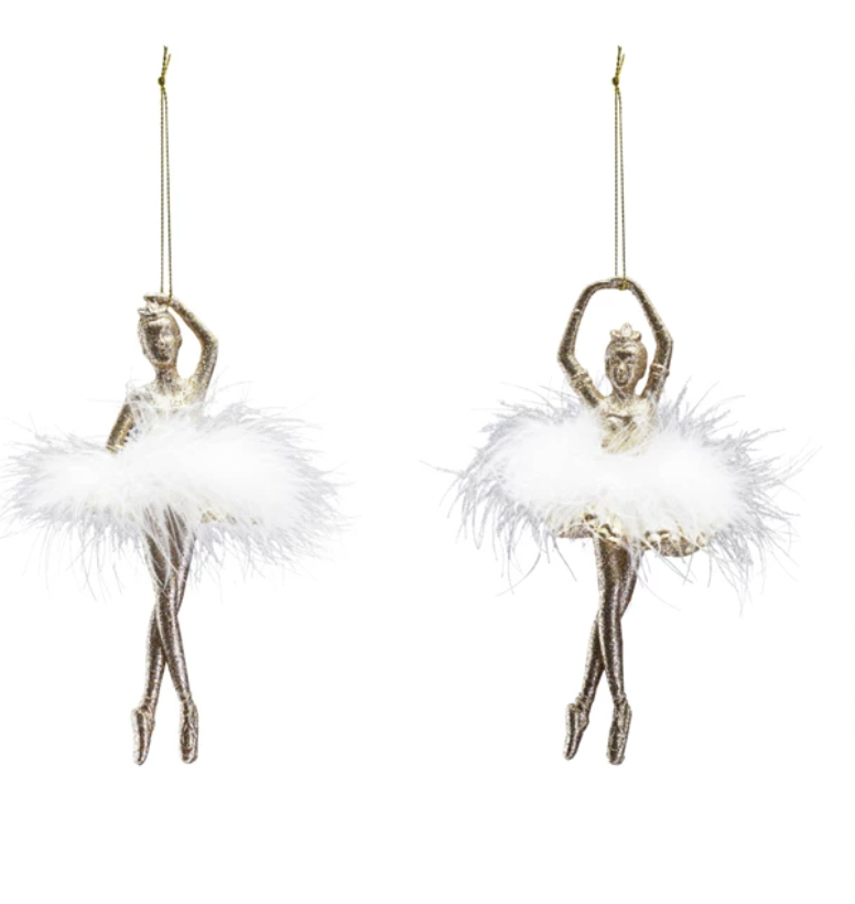 Plastic Ballerina Ornament with Feather Skirt