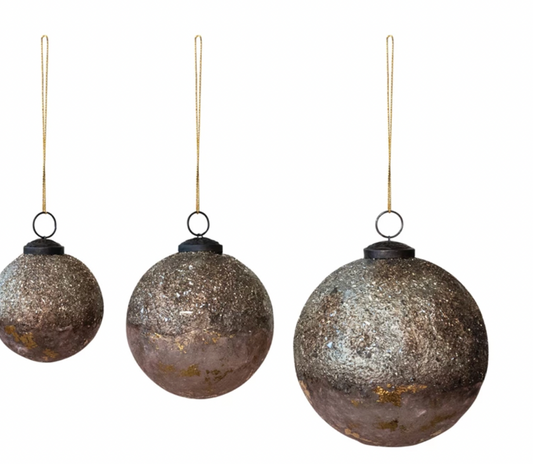 Textured Glass Ball Ornament w/ Mica Flakes