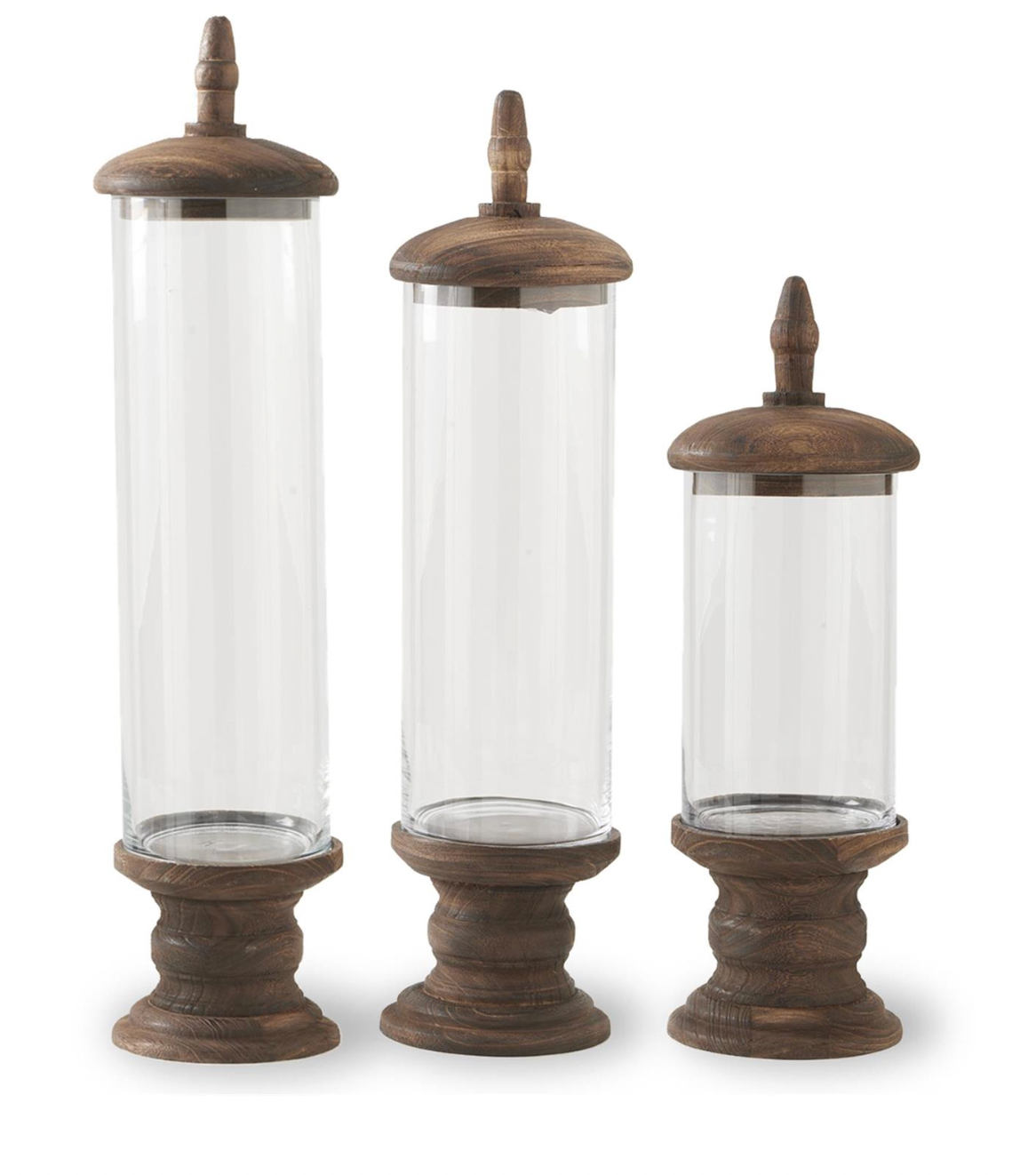 Glass Cylinders w/ Brown Base & Top