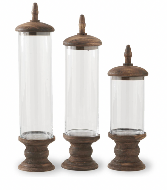 Glass Cylinders w/ Brown Base & Top