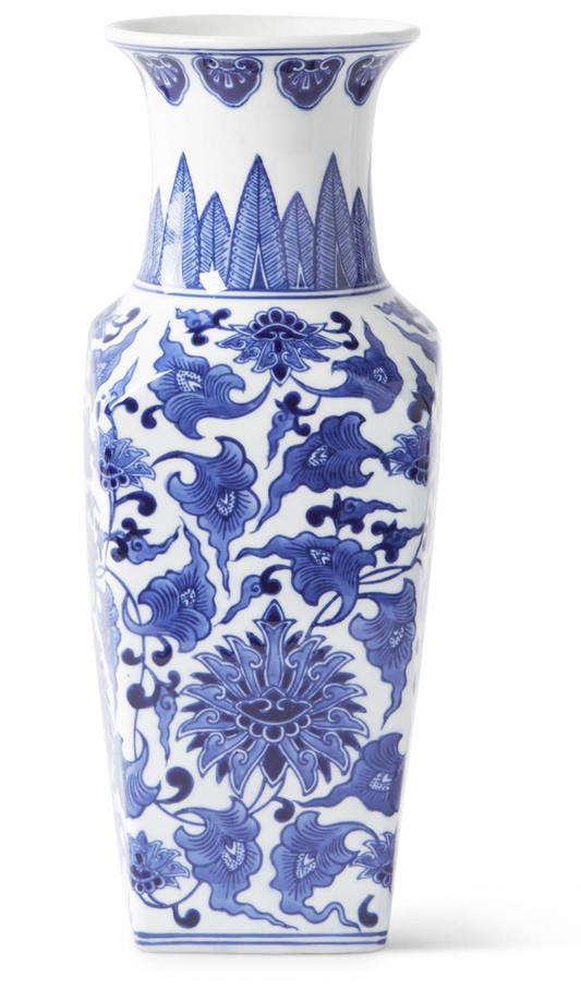 Ceramic Chinoiserie Square Vase 14"