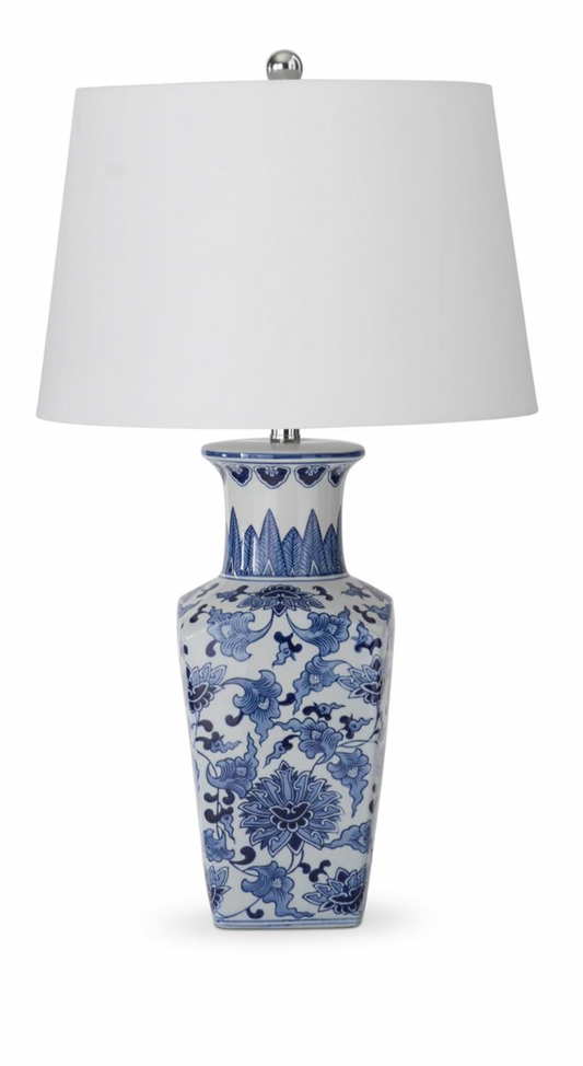 Ceramic Chinoiserie Square Lamp 29"