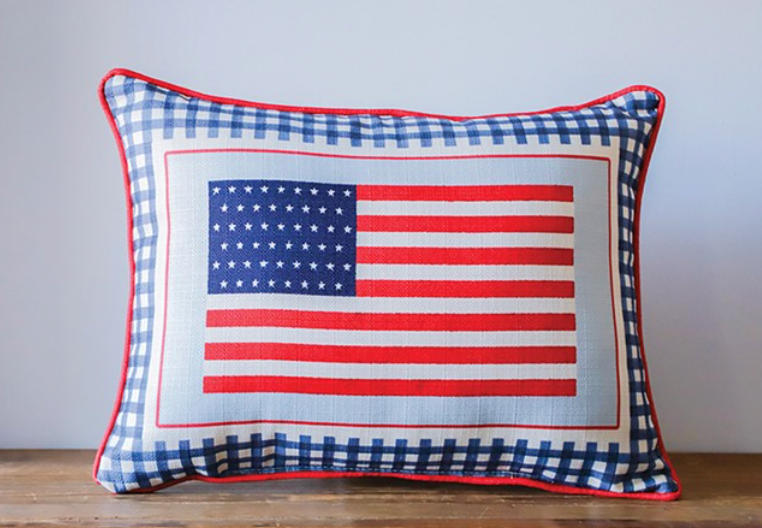 Gingham Large American Flag Pillow